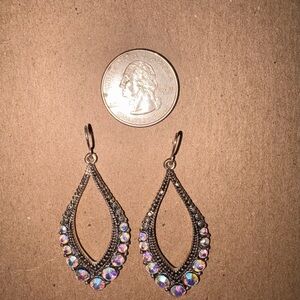 Aurora Crystal Teardrop Dangle Earrings - Silver Tone